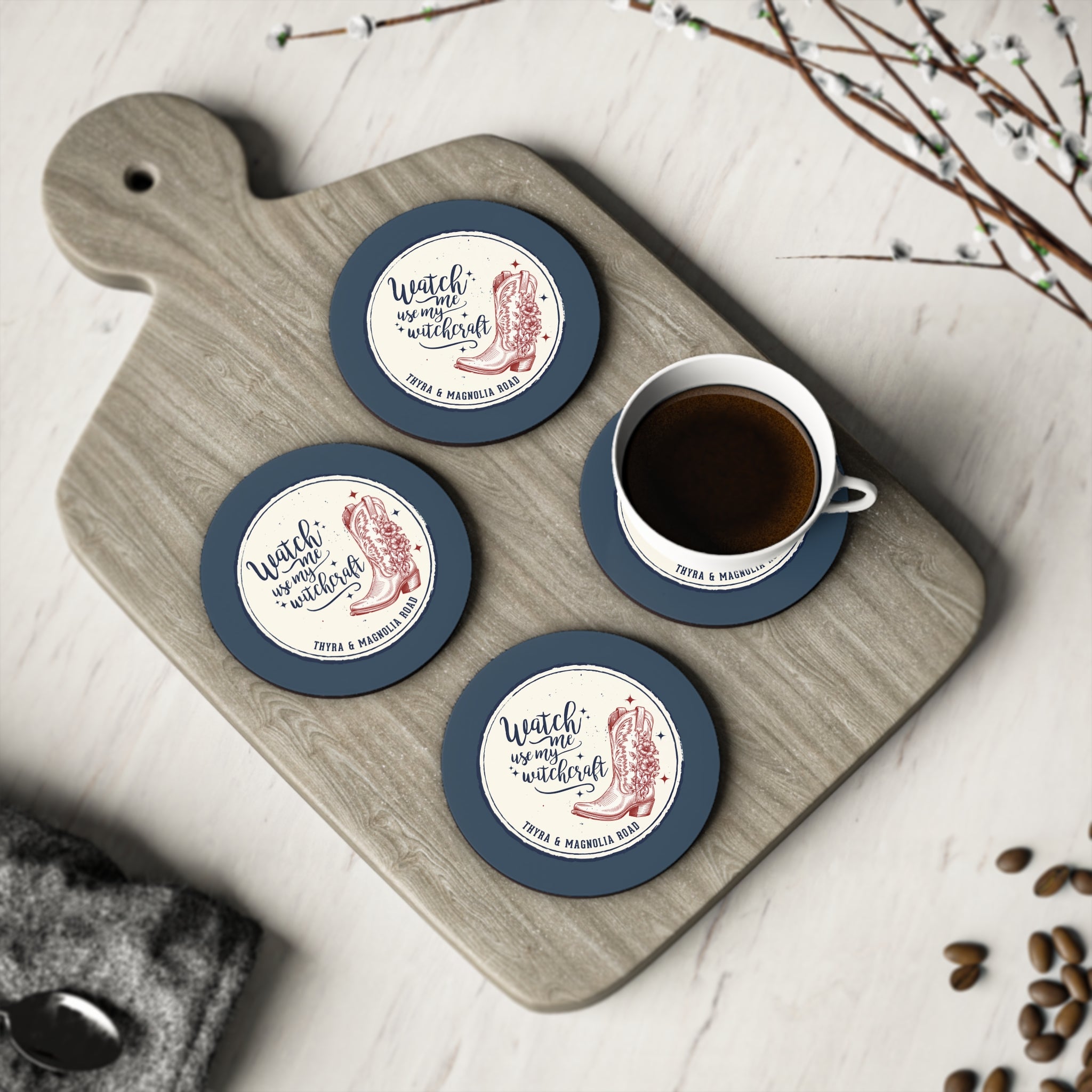 Watch Me Use My Witchcraft Coaster — Retro Drink Coaster (Set)