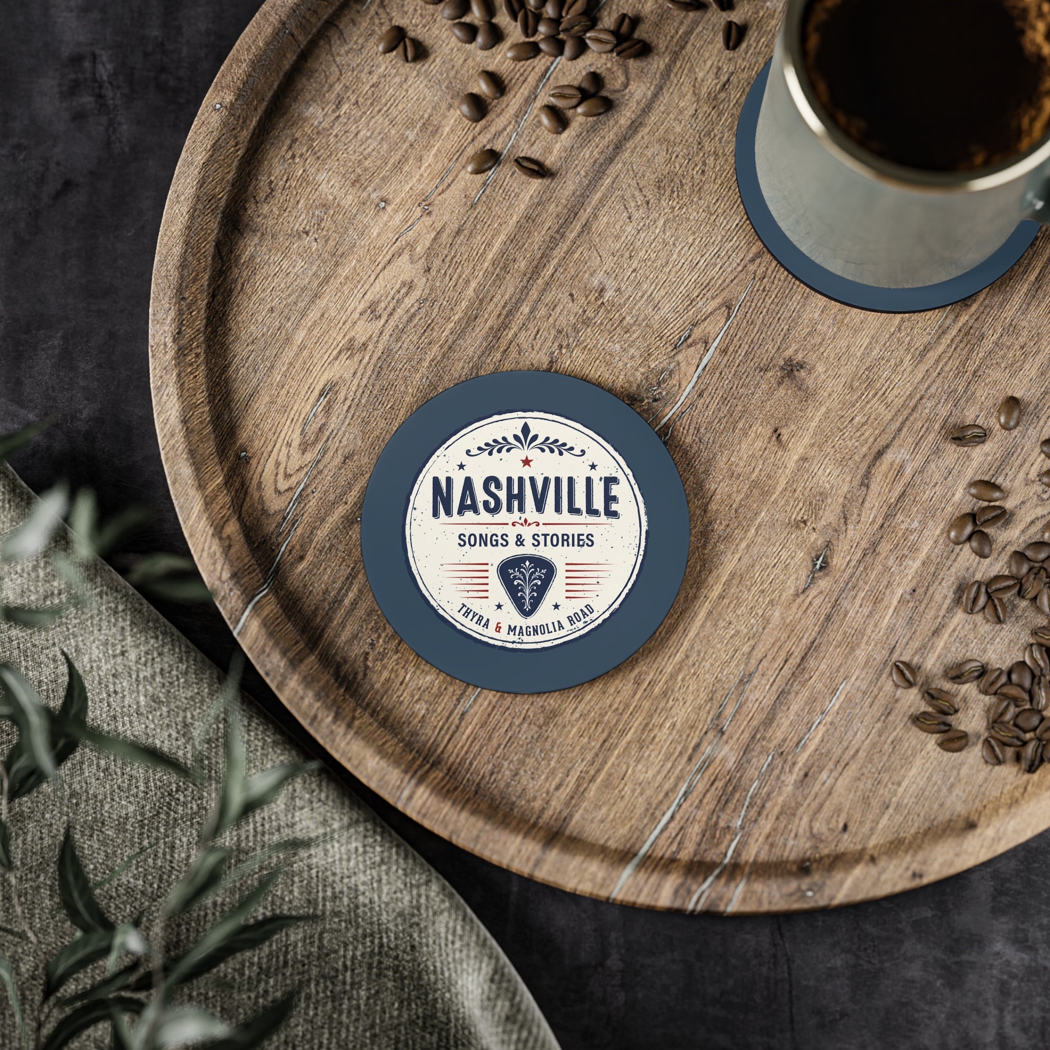 Nashville Songs & Stories Coaster — Retro Music City Drink Coaster (Set)
