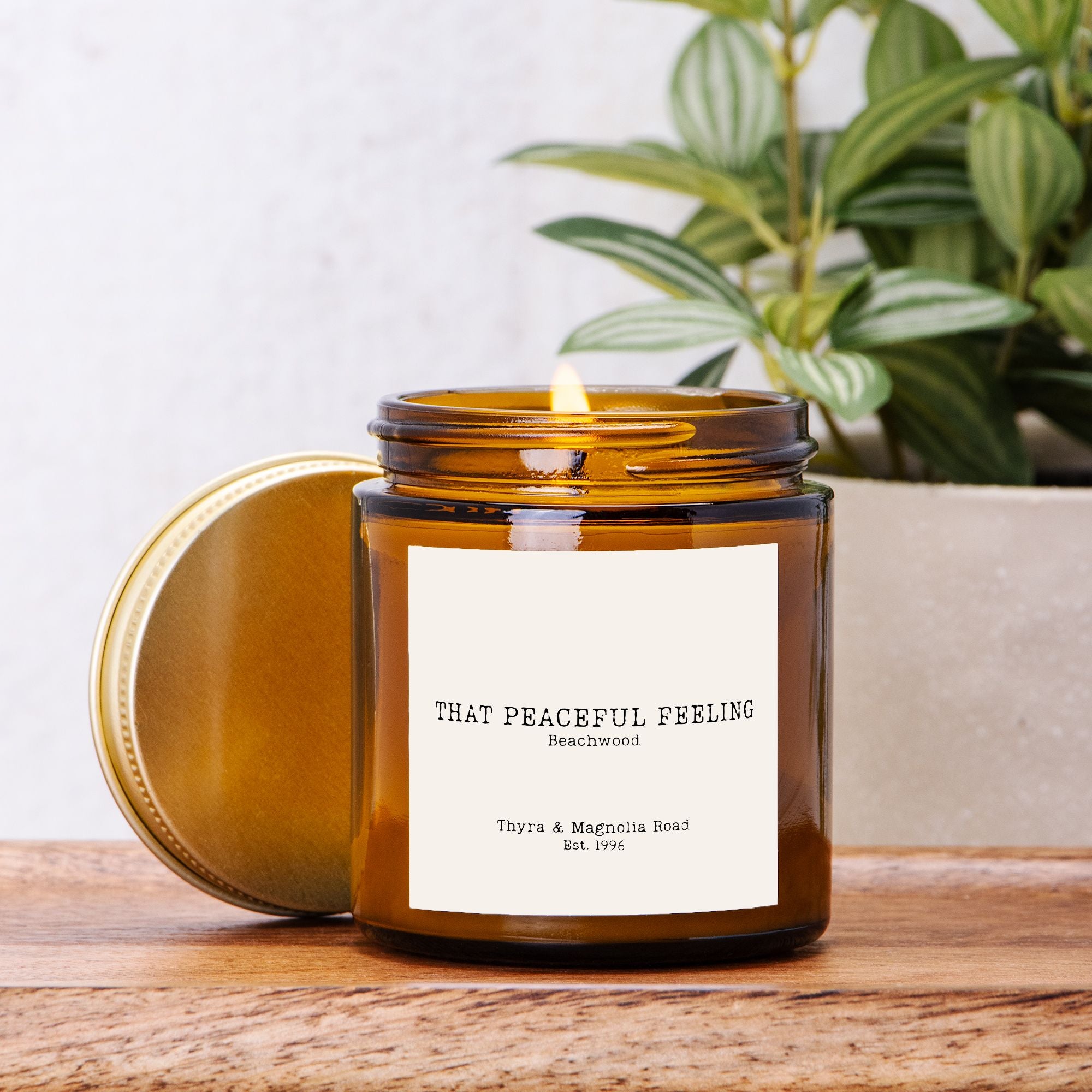 That Peaceful Feeling Beachwood Candle Amber Jar 4oz